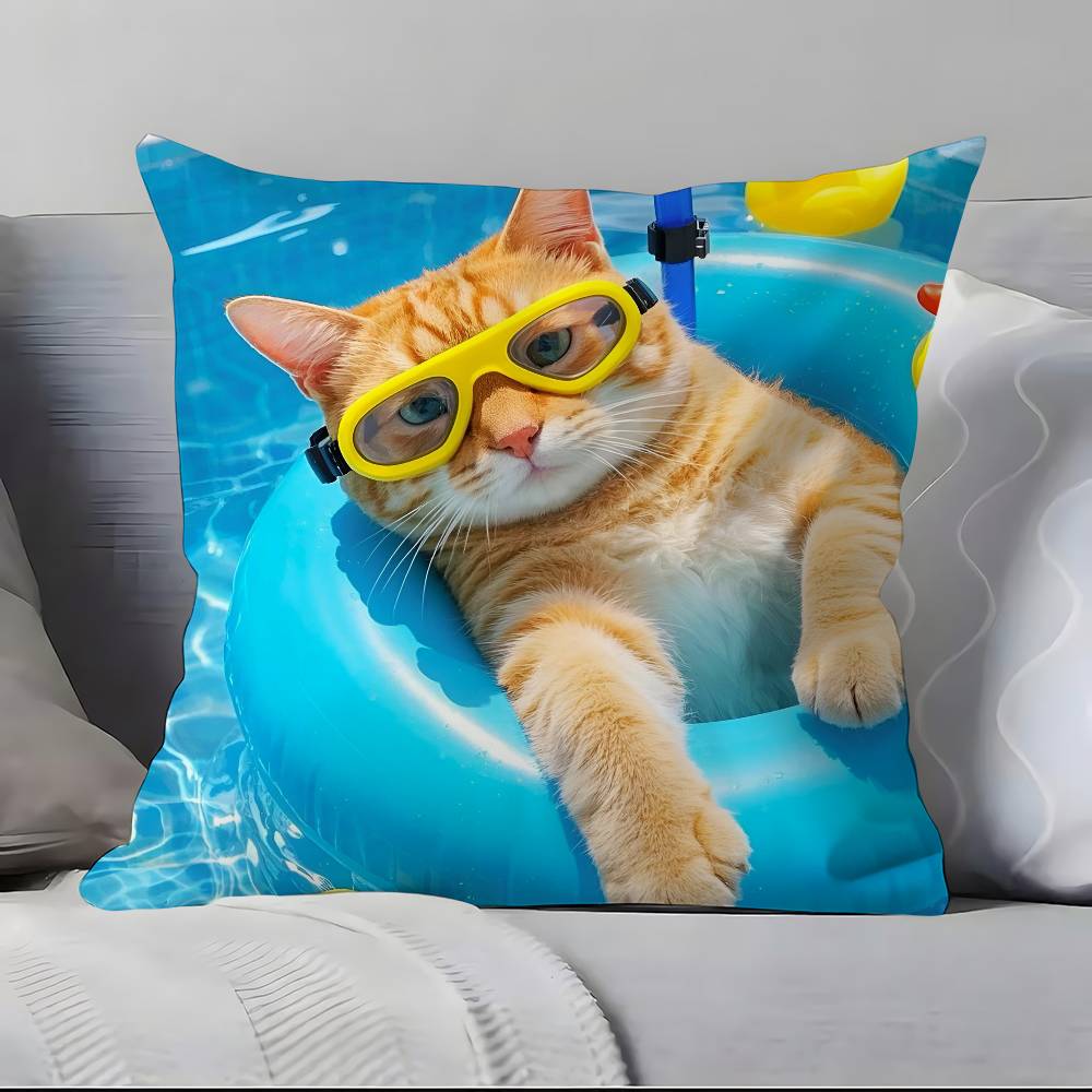 Funny Anime Cat&Dog Pillow Case Anti-dustmite Pillowcase Invisible Zipper Silky Short Plush Sofa Cushion Cover