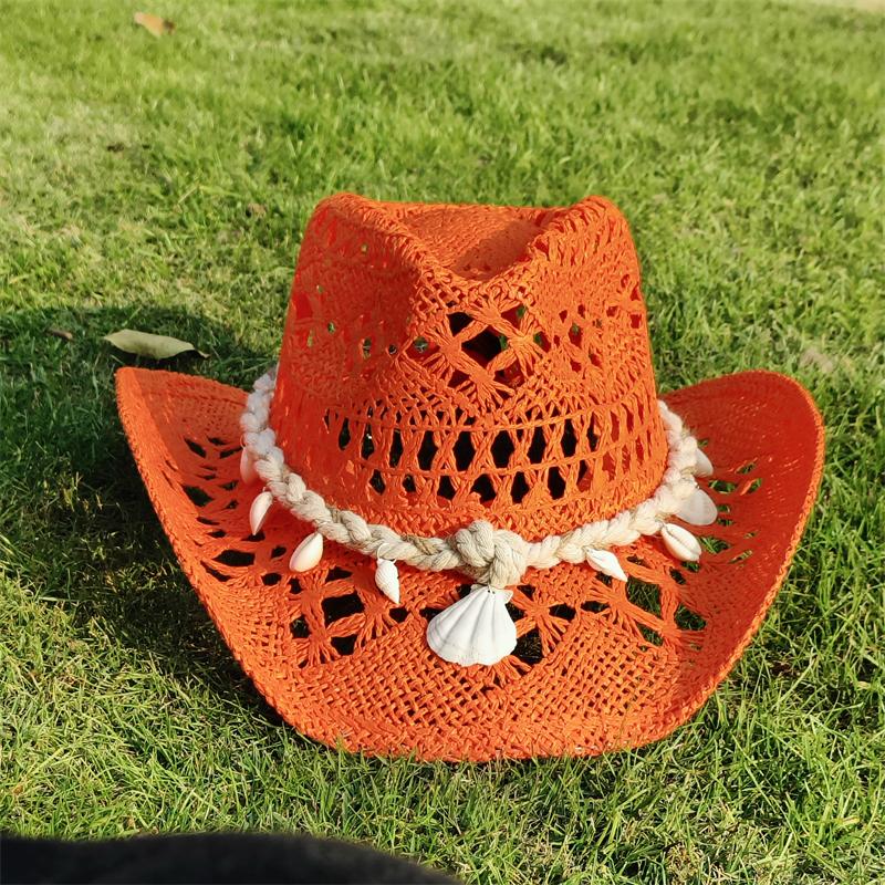 Cowboy Straw Hat for Women Fashion Seashell Straw Cowboy Hat Beach Summer Cowboy Sunshade Jazz Hat Sombrero Vaquero Hombre