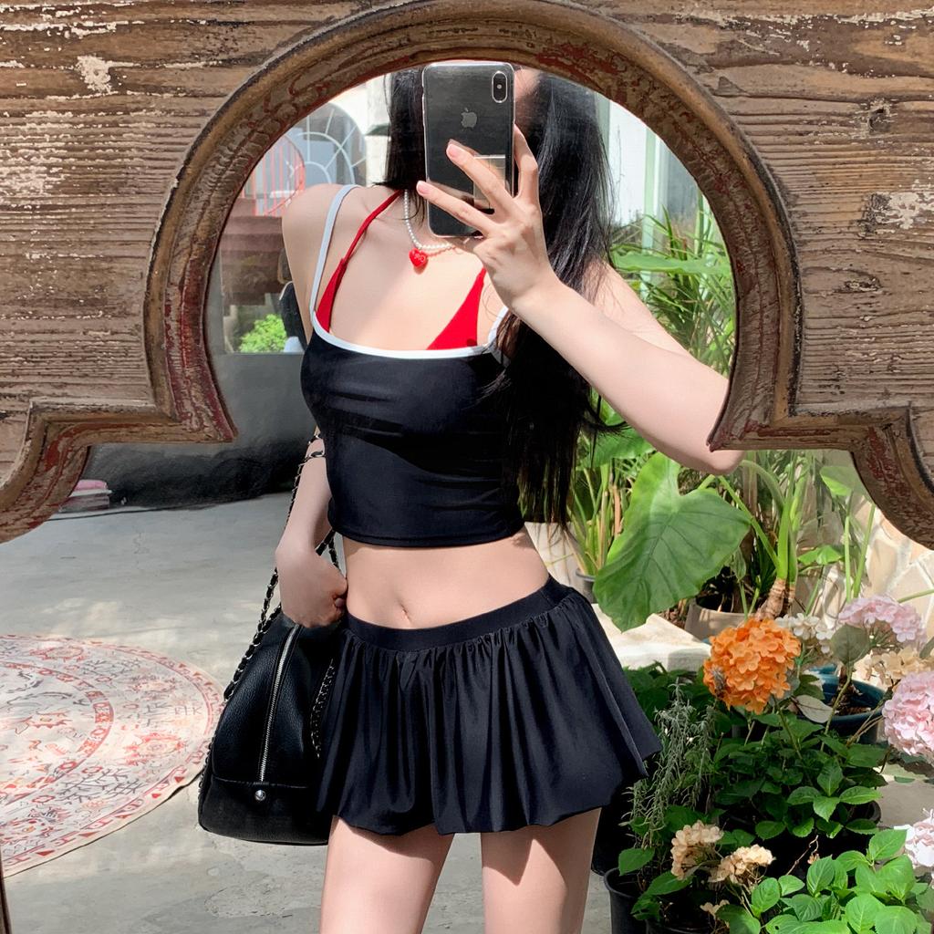 Korean Version Ins New Split Swimsuit Women's High Waist Skirt Style To Cover the Belly and Show Thinness, Small Chest Soaking Hot Spring Swimsuit