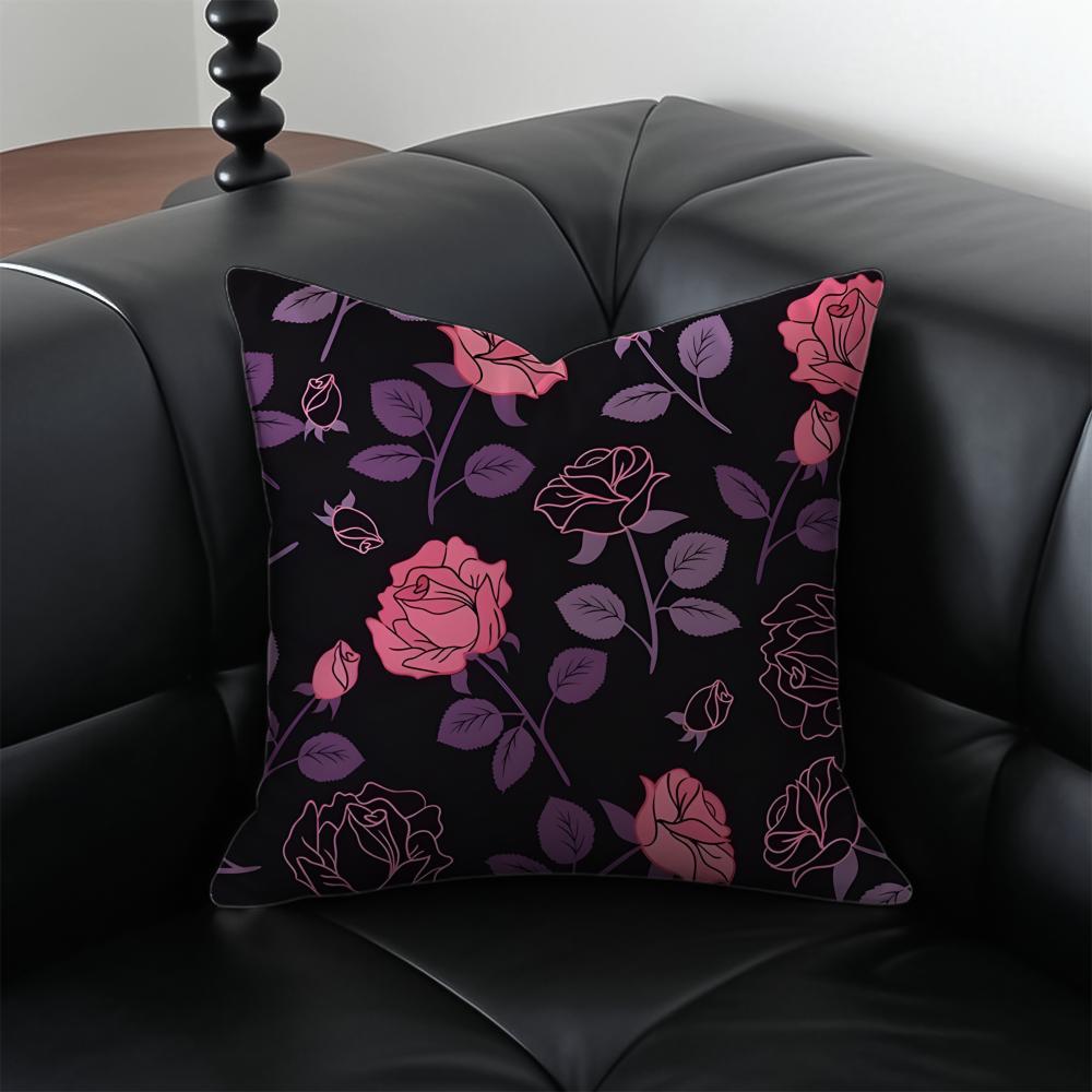 Elegant Pink Rose Art Cushion Cover Pillow Case Antidustmite Invisible Zipper Silky Plush Cushion