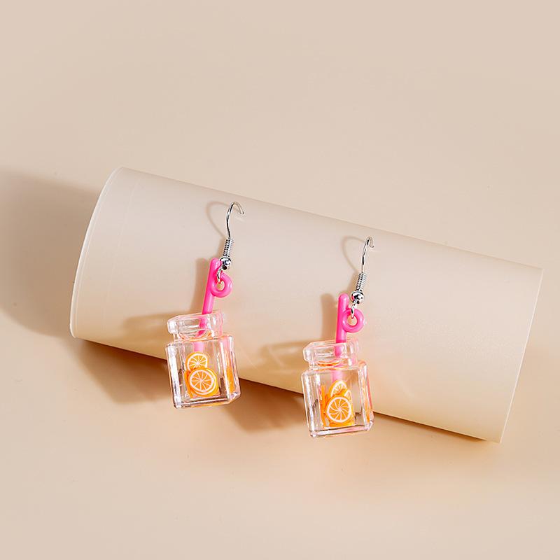 Cartoon Creative Handmade Milk Tea Cup Beverage Bottle Earrings, Funny Cute Mineral Water Bottle Earrings