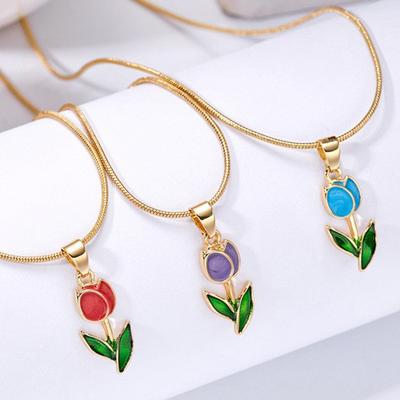Colorful Tulip Pendant Necklace, Flower Necklace, Fashionable Women'S Jewelry