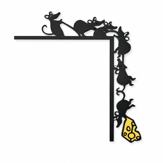 Unique Metal Craft Mouse Door Topper, Funny 6 Mice And Cheese Slice Frame Decor, Punch Free Decoration Cute Rats Wall Art Corner Sign for Living Room,