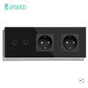 BSEED EU Standard 1/2/3Gang 2Way Wall Touch Switch Light Sensor Switches Wall Socket USB Type-C Crystal Glass Panel 240V Black