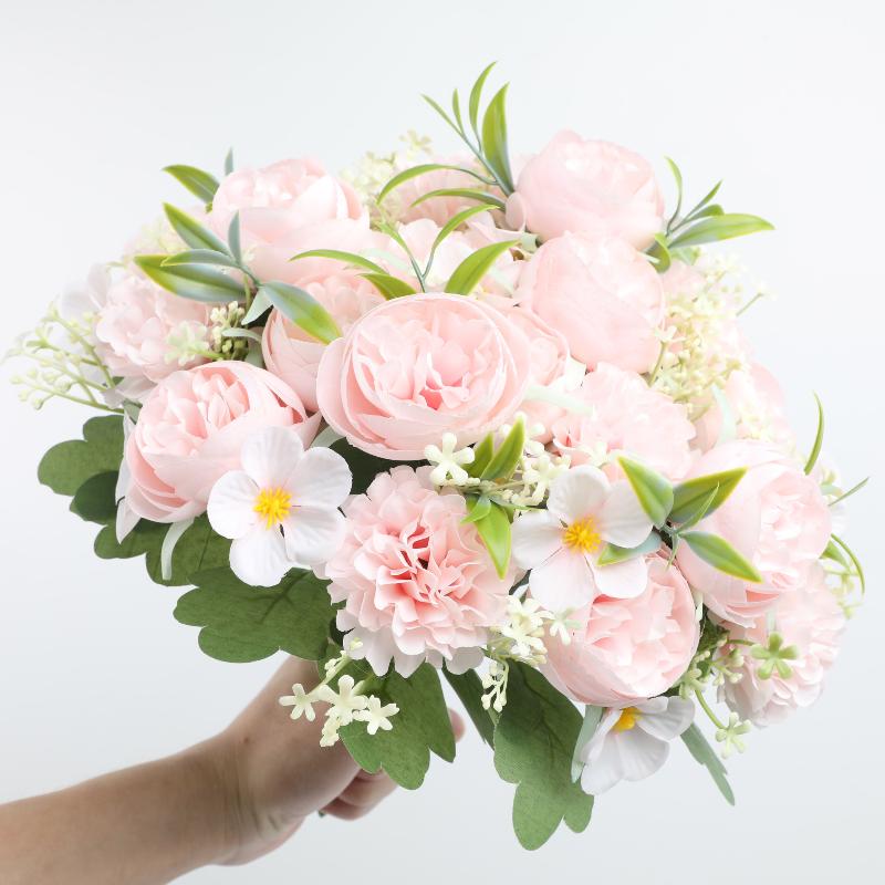 1Pc Artificial Flowers Wedding Home Bedroom Decoration Bridal Bouquet Garden Fake Silk Roses Hydrangeas Vase For Board Outdoors