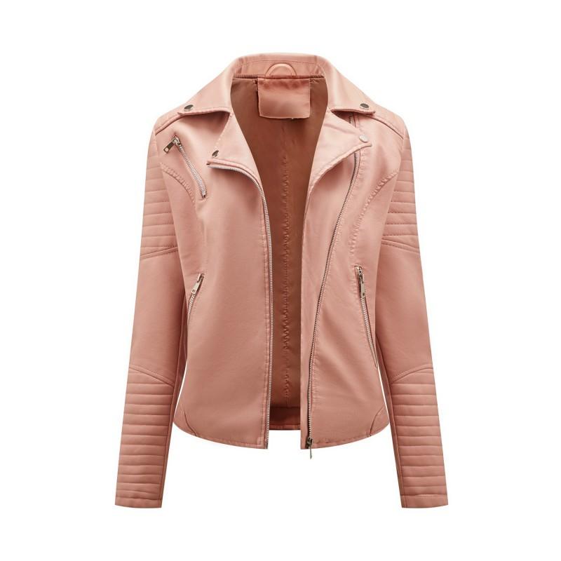 Womens Short Fitted PU Leather Biker Jacket With Asymmetrical Zipper Collar Streetwear Outerwear