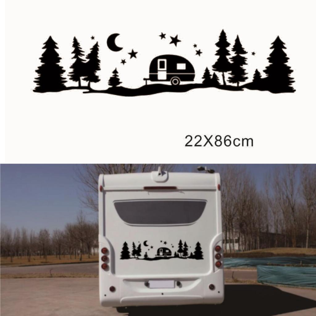 Nová 86x22cm Kempingová RV Samolepka Obtisk Ozdoba Hvězda Měsíc Strom Styl Obytného vozu Univerzální
