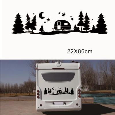 Für Wohnwagen Wohnmobil Camper Karosserie Dekor Aufkleber Sternenwald Berg Grafik Aufkleber,Schwarz