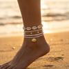 Summer Multilayer Stacked Rice Bead Ankle Chains For Women Boho Starfish Shell Conch Foot Chain Daily Beach Party Foot Jewelry