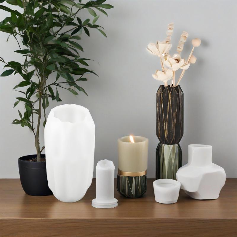 1pc Reusable Diy Faceted Vase Silicone Mold, Suitable for Pottery, Plaster Crafts, Resin Crafts