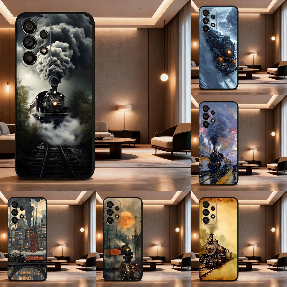 Classic Steam Train Railway For Samsung Galaxy A73,31,Note,22,71,53,32,72,41,8,9,52,J7,Soft Black Silicone Cover Case