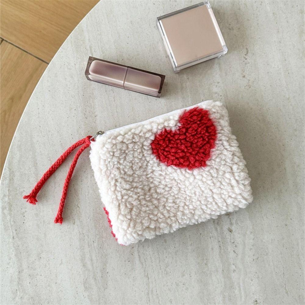 Dustproof Cosmetic Storage Bag Heart-shaped ID Card Holder Wide Opening Plush Coin Purse  Travel