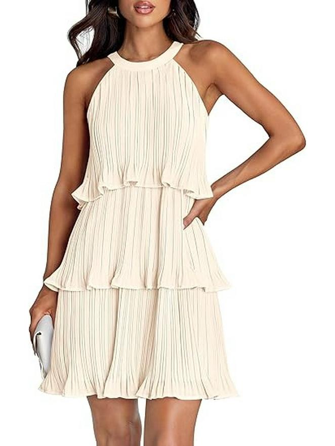 2026 European Sleeveless Patchwork Pleated Hem Women's Dress