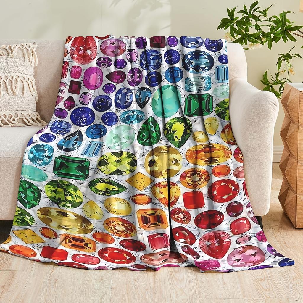 1pc Dazzling Gem Feast Soft, Warm, Smooth Flannel Blanket, Nap Cover Blanket, TV Snuggle Blanket, Perfect for Sofa, Beach, Camping, Office, Machine Wa