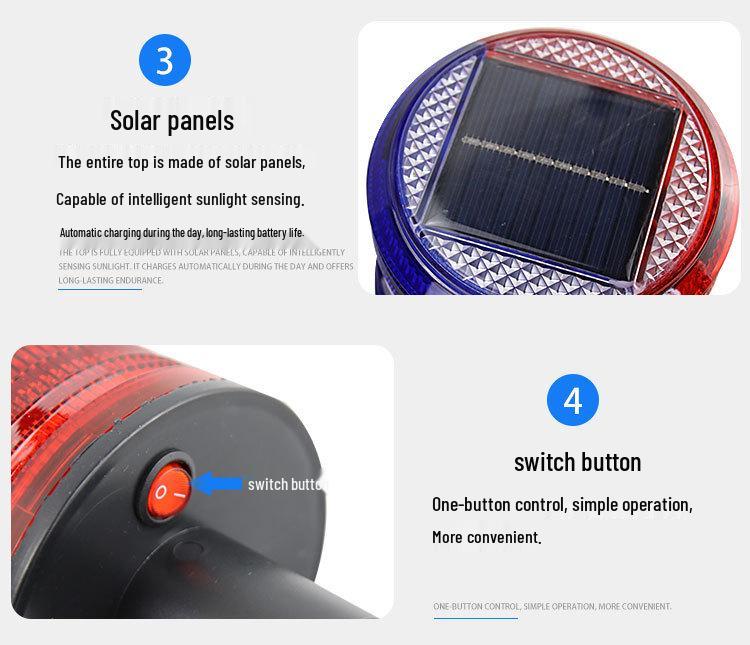 LED Solar Traffic Cone Warning Light for Construction and Marine Use