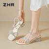 ZHR Women's Transparent Crystal Bow Chunky Heel Sandals