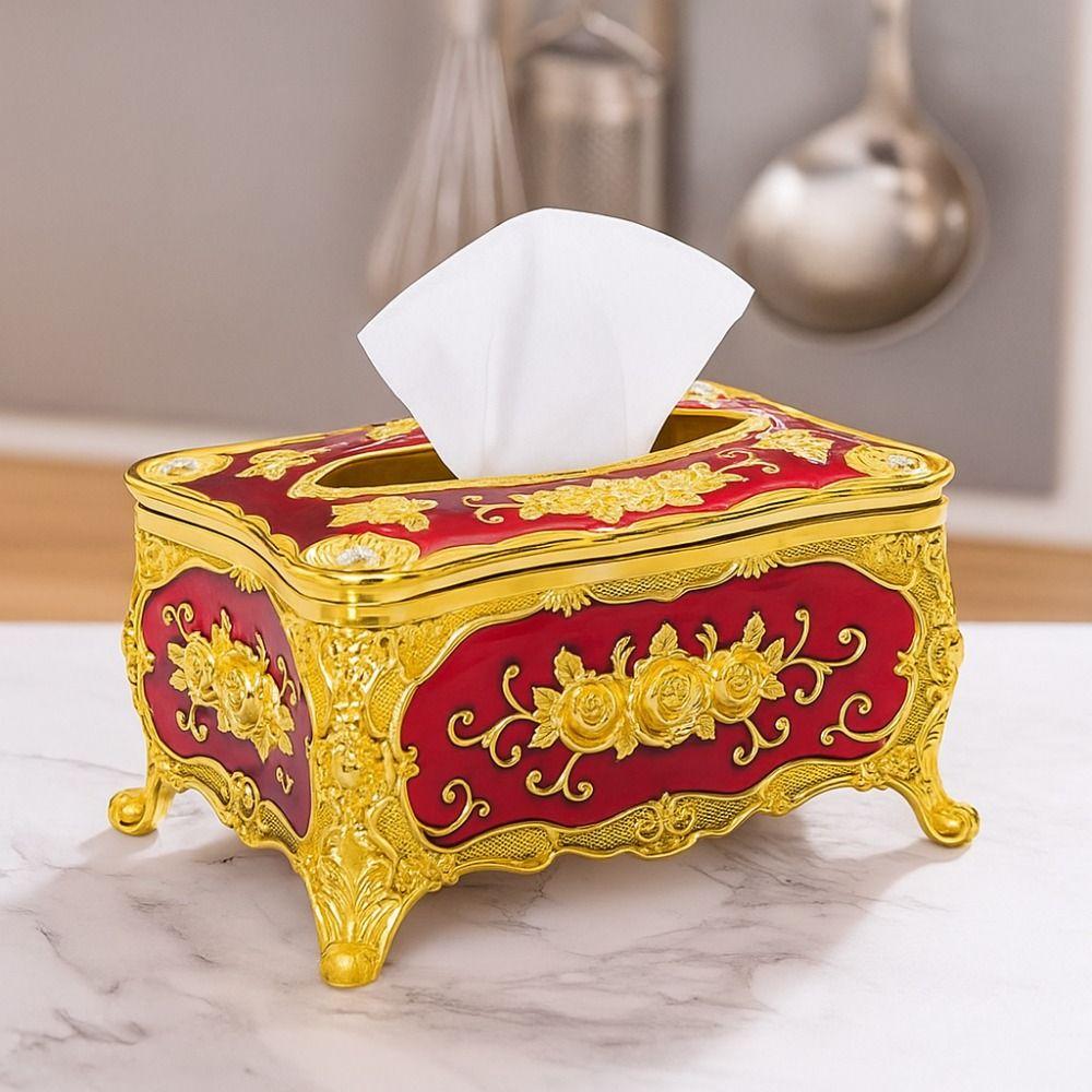 European Style Tissue Box Holder Rose Pattern Tissue Dispenser Paper Storage Box Office
