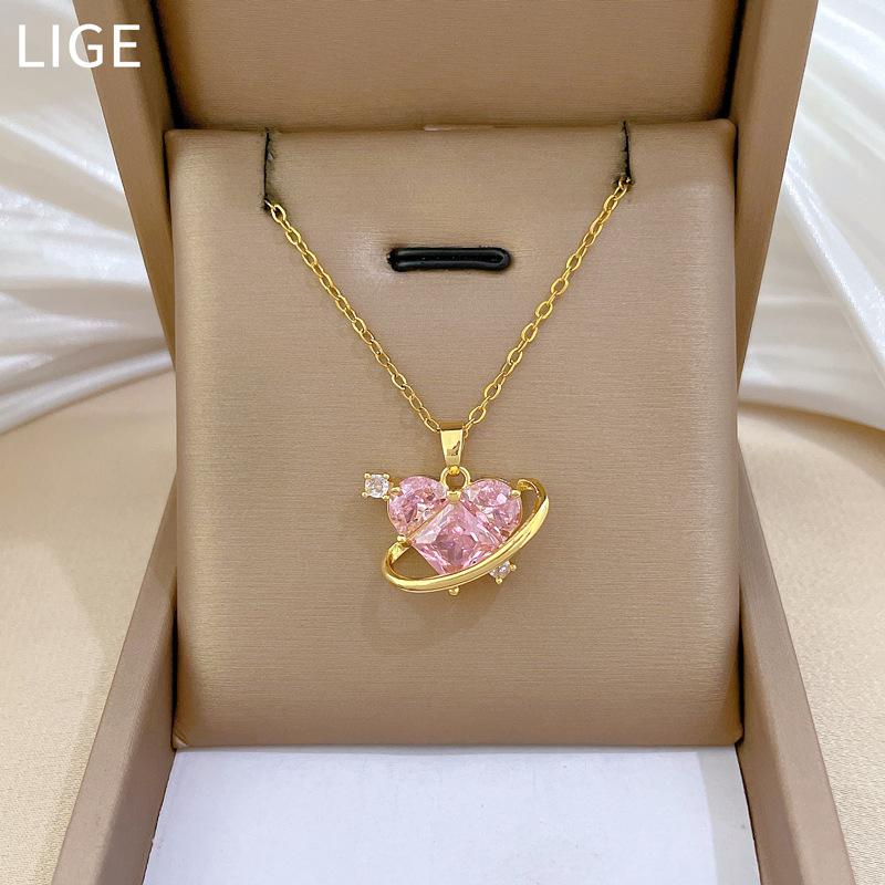 Leere Rosa Liebe Voll Diamant Leichter Luxus Temperament Wunderschöne Voll Diamant Halskette Damen Vielseitige Schlüsselbeinkette Titanstahl