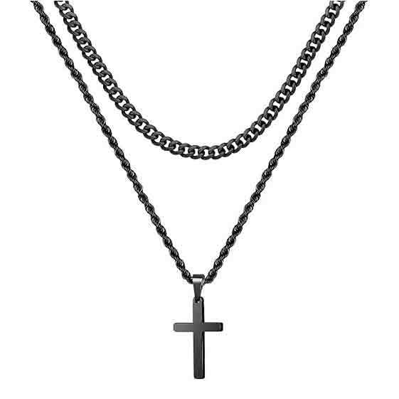 Hot Selling Stainless Steel MM Double Twist Chain Cuban Chain Cross Pendant Necklace Fashion Jewelry Men