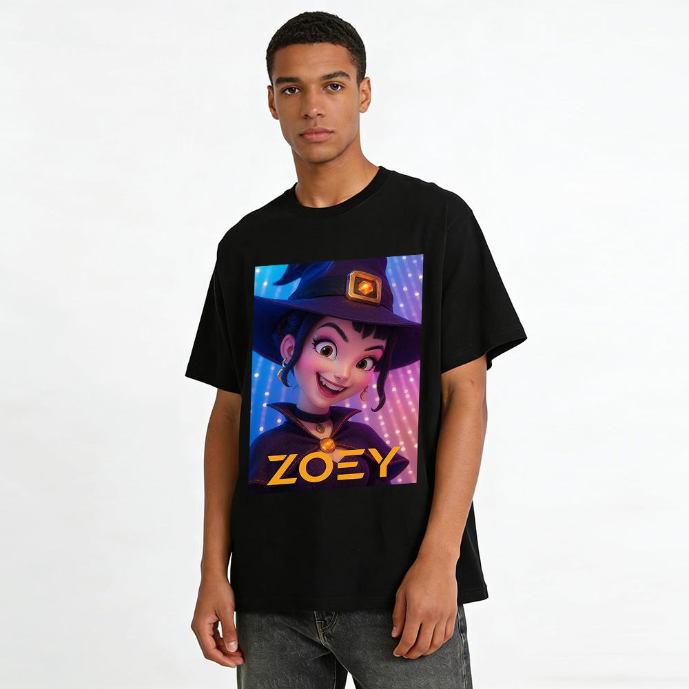 Halloween Playful Witch Zoey Printed Top Unisex Casual Loose Fit Festival Vibe T-Shirt Pure cotton T-shirt