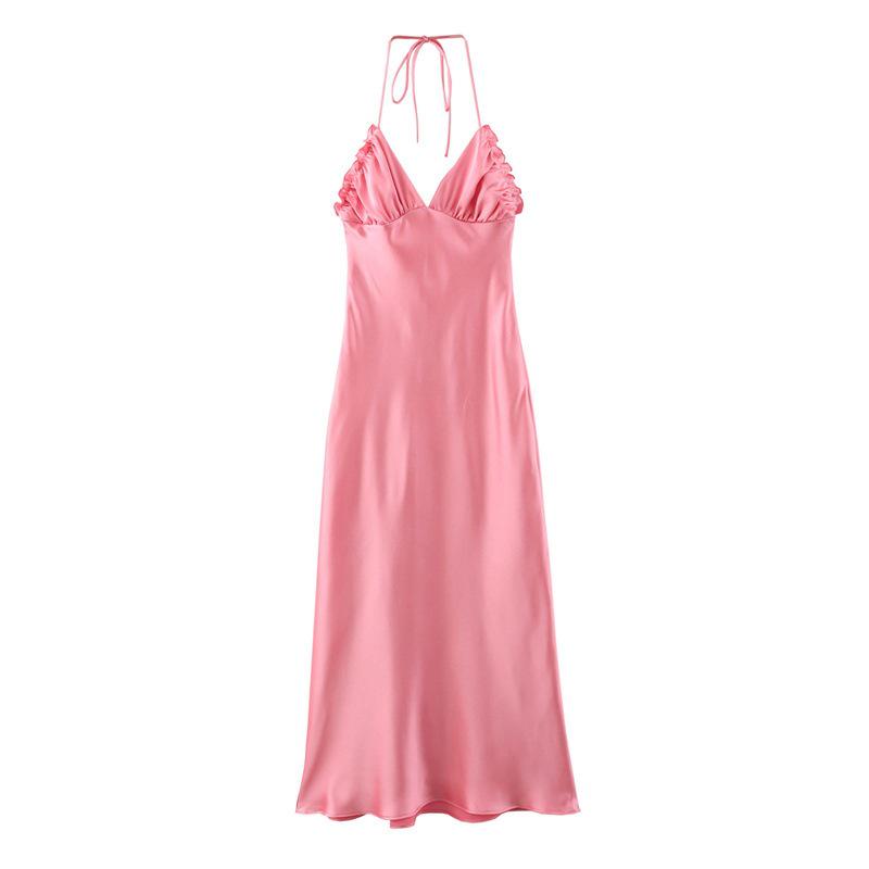 TAOP&ZA Women's Silk Satin Halter Dress, Elegant & Sexy Spring/Summer Style