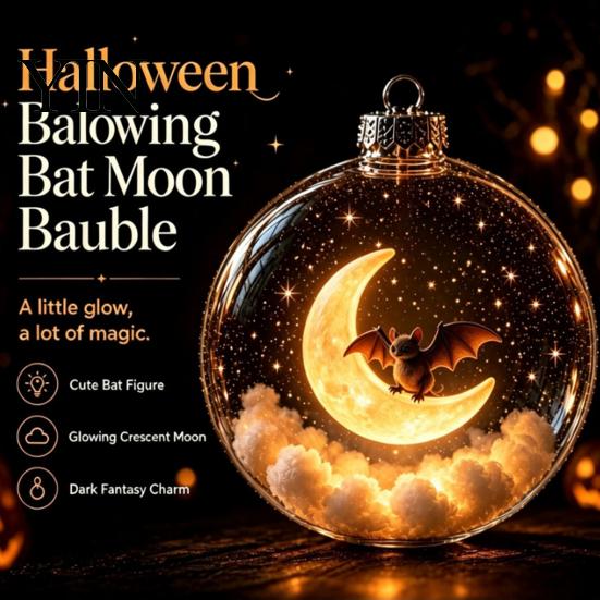 Halloween Hanging Ornaments Ball Ornament, Clear Sphere Decoration with Black Cat Bat Holiday Scene Window Pendants Skeleton, Festive Bauble for Home
