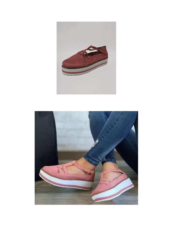 Summer 2021 Round Toe Platform Sole Color Block Hollow Buckle Women's Casual Loafers