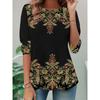 Round Neck 3D Flower Geometry Pattern Printed Top Fashionable Casual Long Sleeved Women's T-shirts
