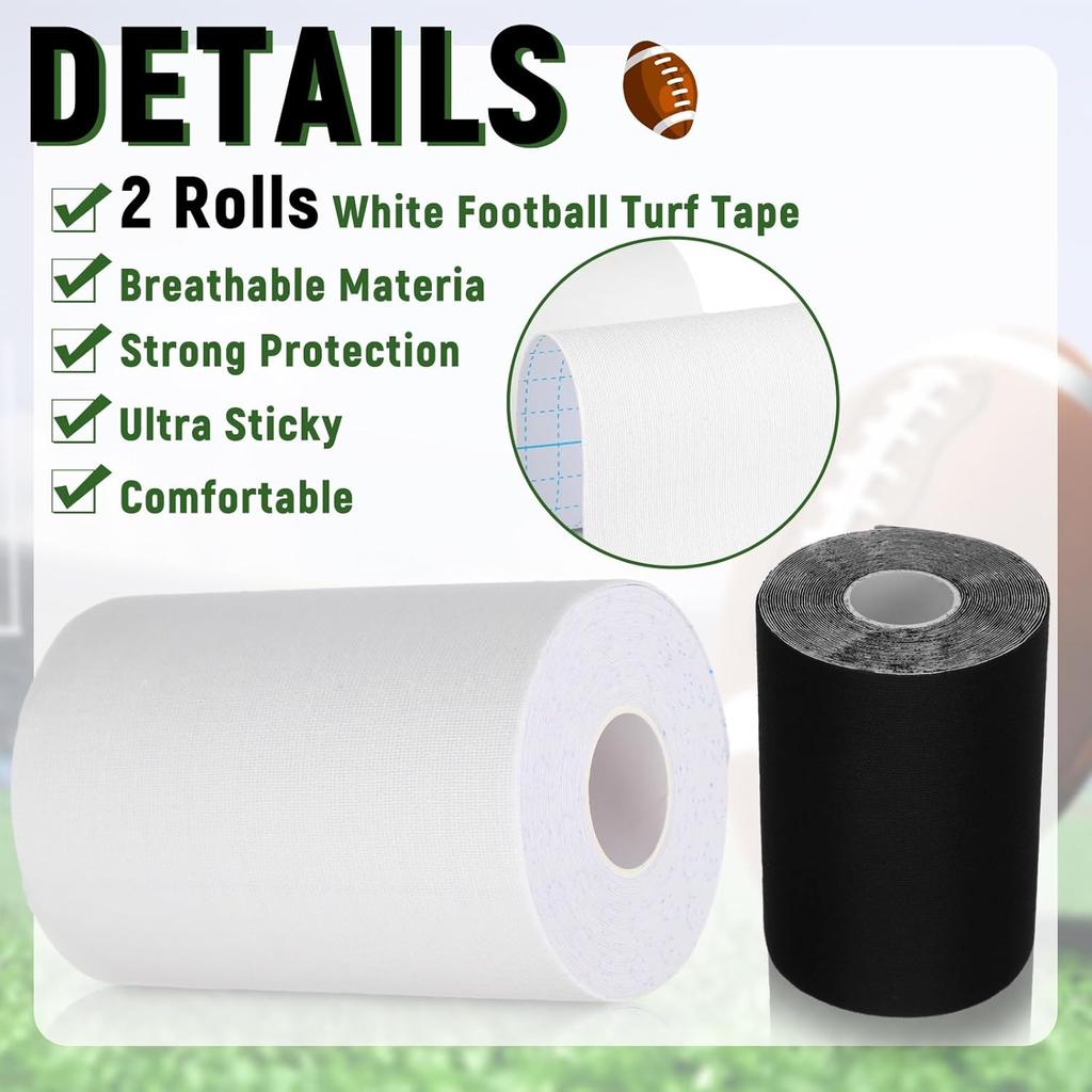 2 Rolls of Extra Wide Waterproof Ultra Adhesive Arm Tape for Football Kinetic Athletic Sports Tape for Athletic Sports Protects Grass White and Bl