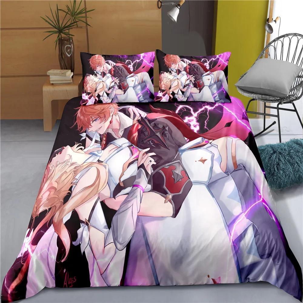 Comforter Indecor Genshin Impact Keqing Bedding Set Single Twin Full Size For Kids Adults Bedroom Decor
