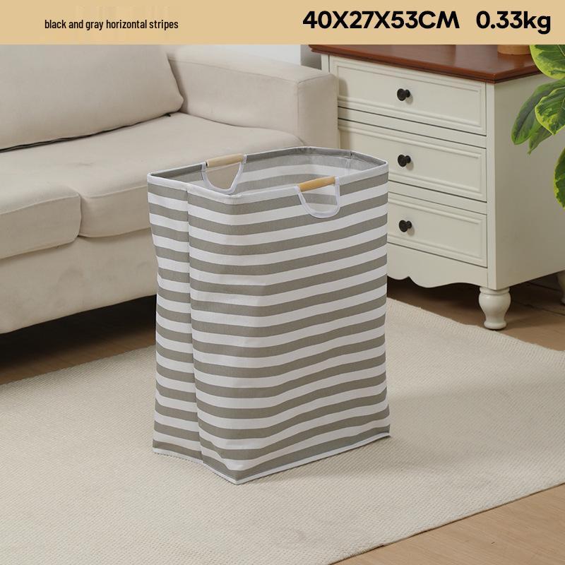 Foldable Laundry Basket with Wooden Handles - Waterproof, Large Capacity, for Toys and Clothes, Cotton and Linen Fabric