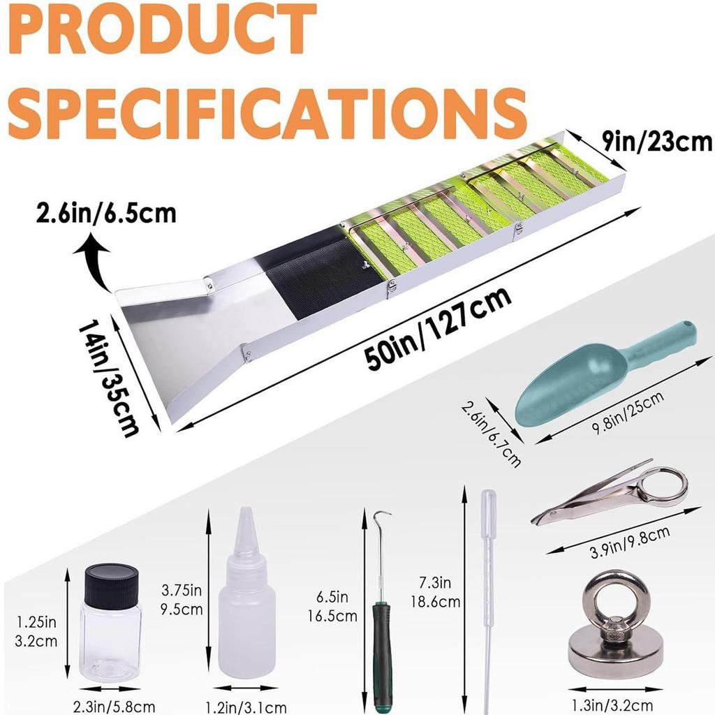 Kit Attrezzatura Strumenti per l'Estrazione dell'Oro 1 Set Canaletta per Lavaggio Oro Set Completo per Ricerca Raccolta Scavo Caccia a Gemme Rocce
