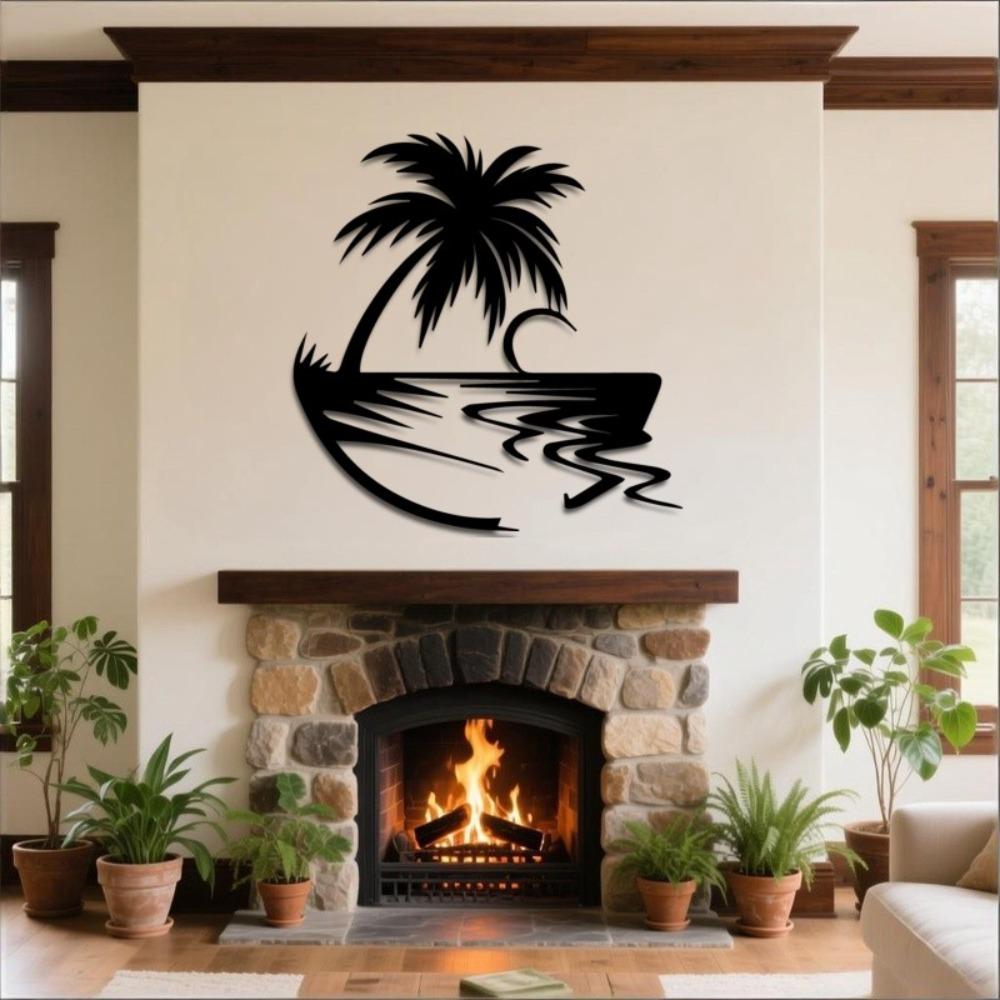 Tropical Paradise Metal Wall Art Palm Tree Ocean Moon Iron Artwork Home Living Room Bedroom Decor Coastal Farmhouse Hanging Ornament