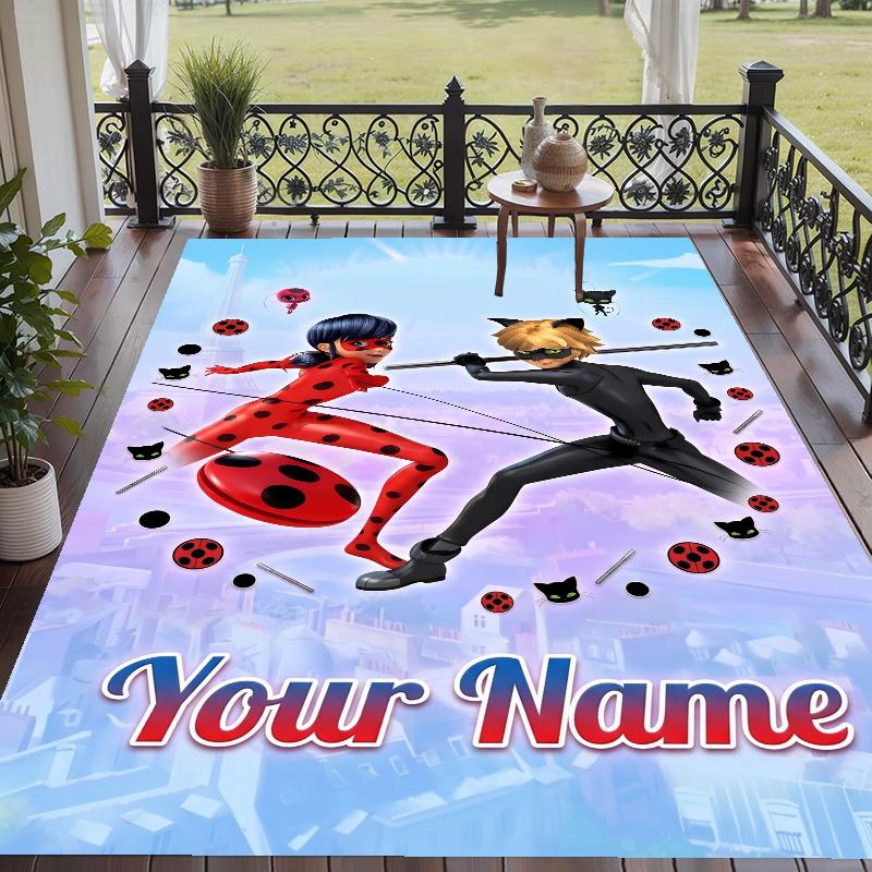 Custom Name Miraculous Ladybug Crystal Velvet Floor Rug Personalized Text Soft Carpet Home Decor