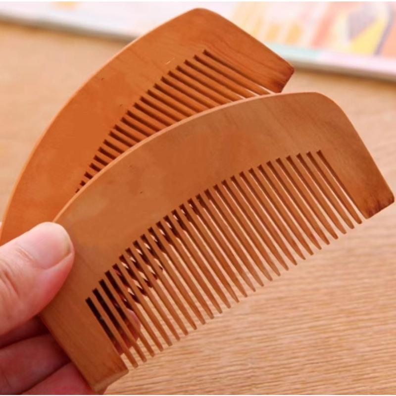 Wooden Comb with Engraved Characters and Patterns Household Wooden Portable Small Comb Peach Wood Comb Hair Care Comb
