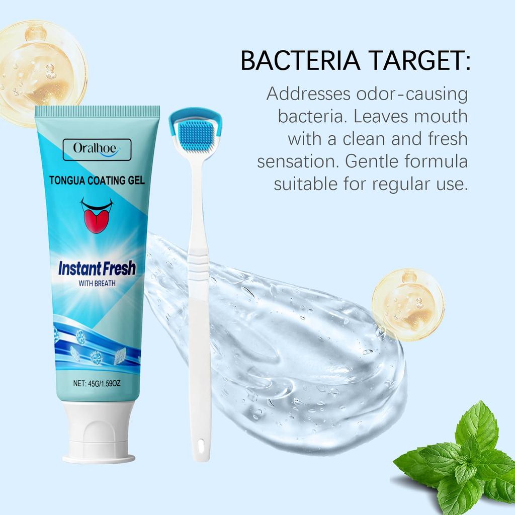Oralhoe Tongue Cleaning Gel with Tongue Scraper, Long Lasting Fresh Breath, Fights Bad Breath, Oral Hygiene Product, Tongue Cleaner 45g