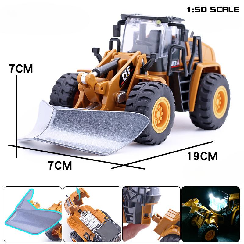 1/50 Scale Excavator Snowplow Car Model Toy Metal Body Simulation Engineering Vehicles Sound Light Toys for Boys Birthday Gifts