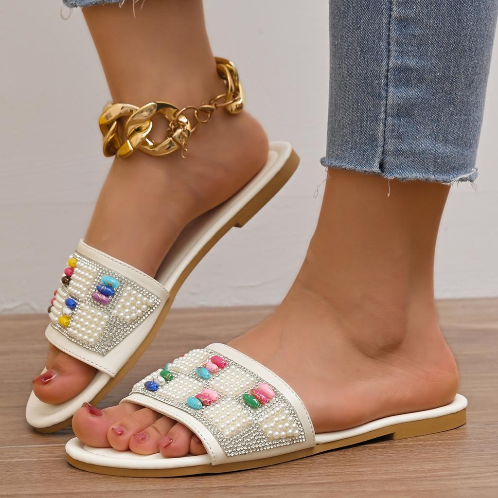 Fashion Women Slippers Summer Fashion Beach Shoes Casual Home Slippers Lightweight  Anti-slip Sexy Square Toe Flat Sandals Slides Women