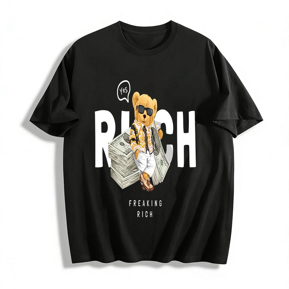 Cool Money Sunglasses Bear Print Casual Loose Unisex Top Pure cotton T-shirt XXS