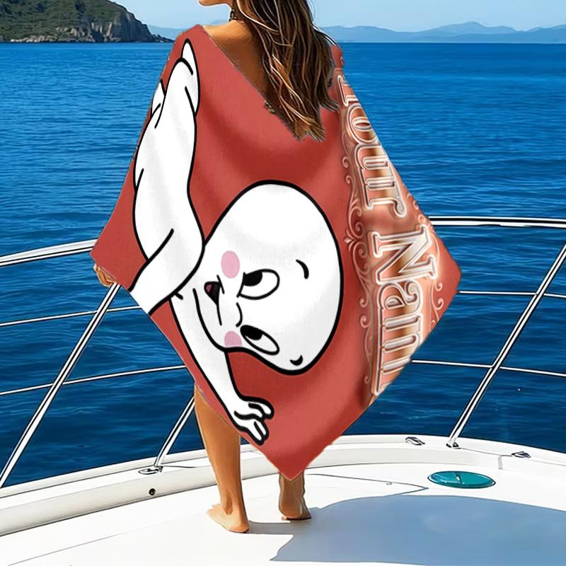 1pc Casper Beach Towel with Custom Name, Beach and Seaside Swimming Pool Equipment, Fashion Pattern, Rectangular, Travel Essential