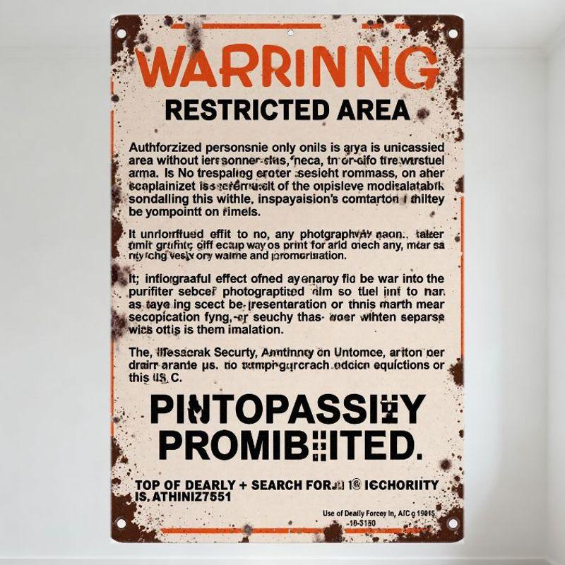 

Vintage Rusty Metal Sign WARRING RESTRICTED AREA Distorted Text Warning Plaque for Man Cave Bar Home Decor with Rusty Edges & 20x30cm（7.8x11.8inch）