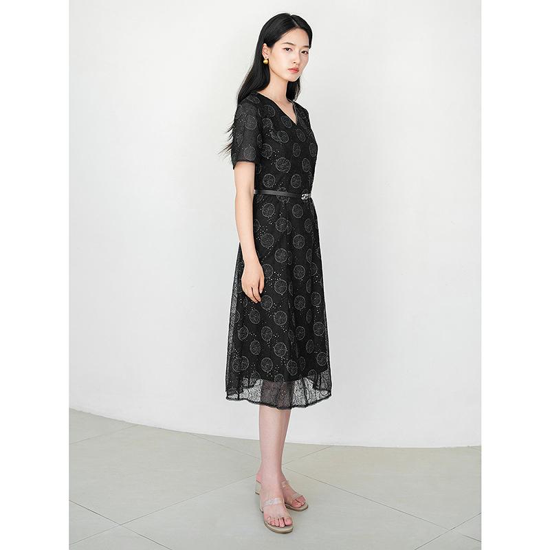 JUZUI Elegant Light Mature Wind Embroidered Glitter Waist Dress Women's Summer New Style