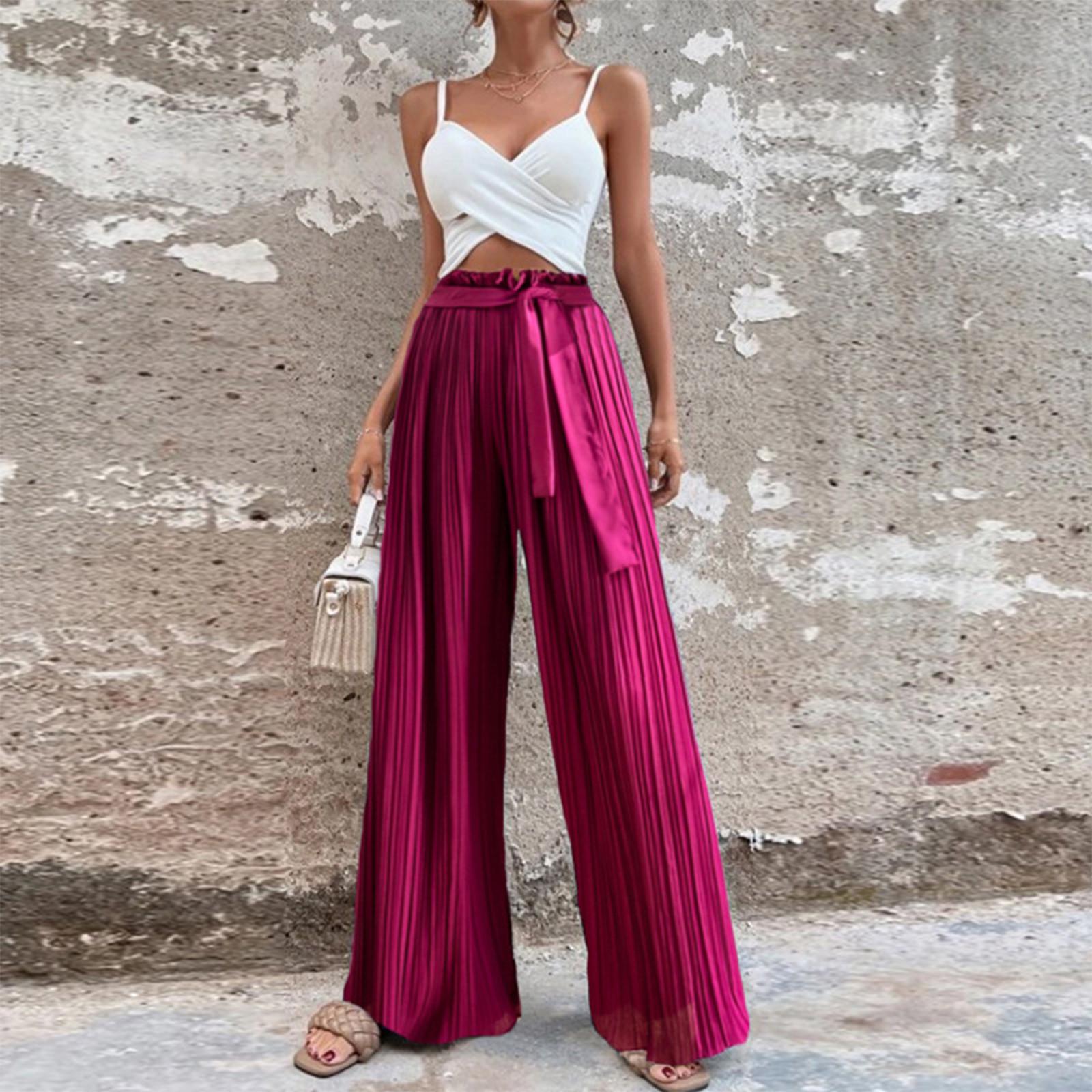 

Женские повседневные шифоновые брюки с ленточным галстуком, свободные плиссированные широкие брюки XL красный