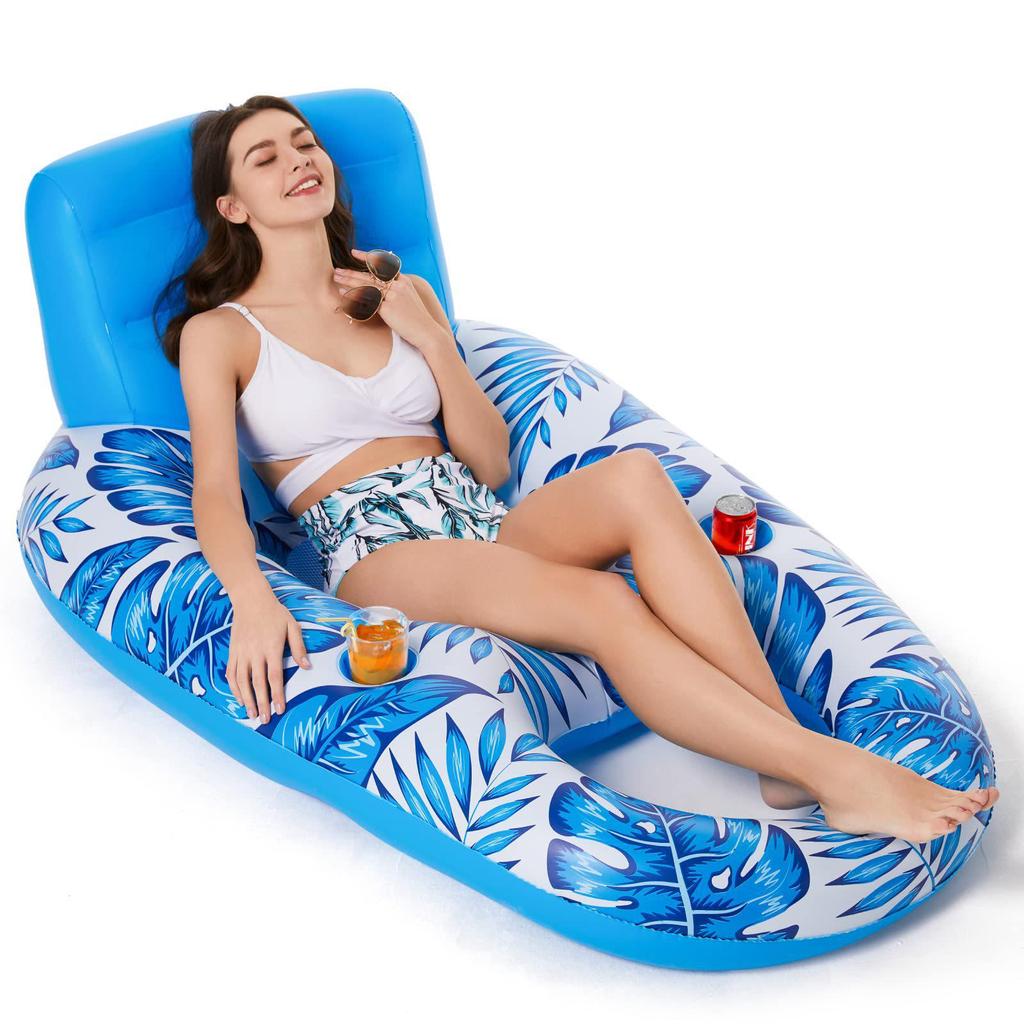 Maple Leaf Inflatable Water Lounger with Cup Holder and Mesh Bed