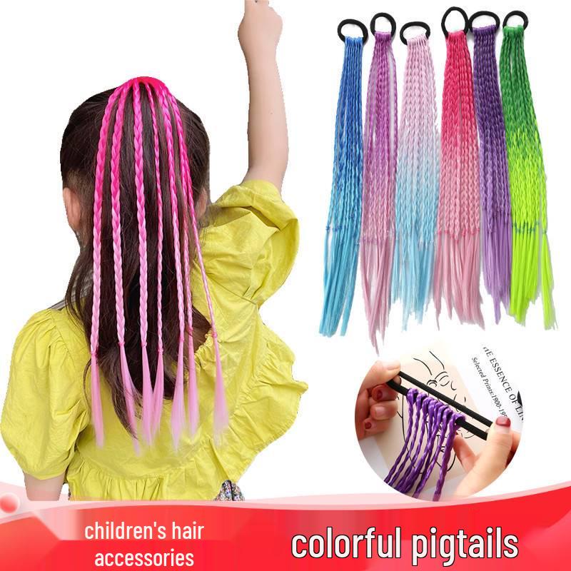 Colorful Braided Hair Ties: Jazz Dance Wig for Kids