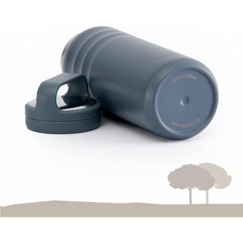GRANDTIES Premium Vacuum Insulated Water Bottle, Stainless Steel Wide Mouth, 709ml - Includes Two Lids & Easy-to-Clean Large Opening (Stone Gray)