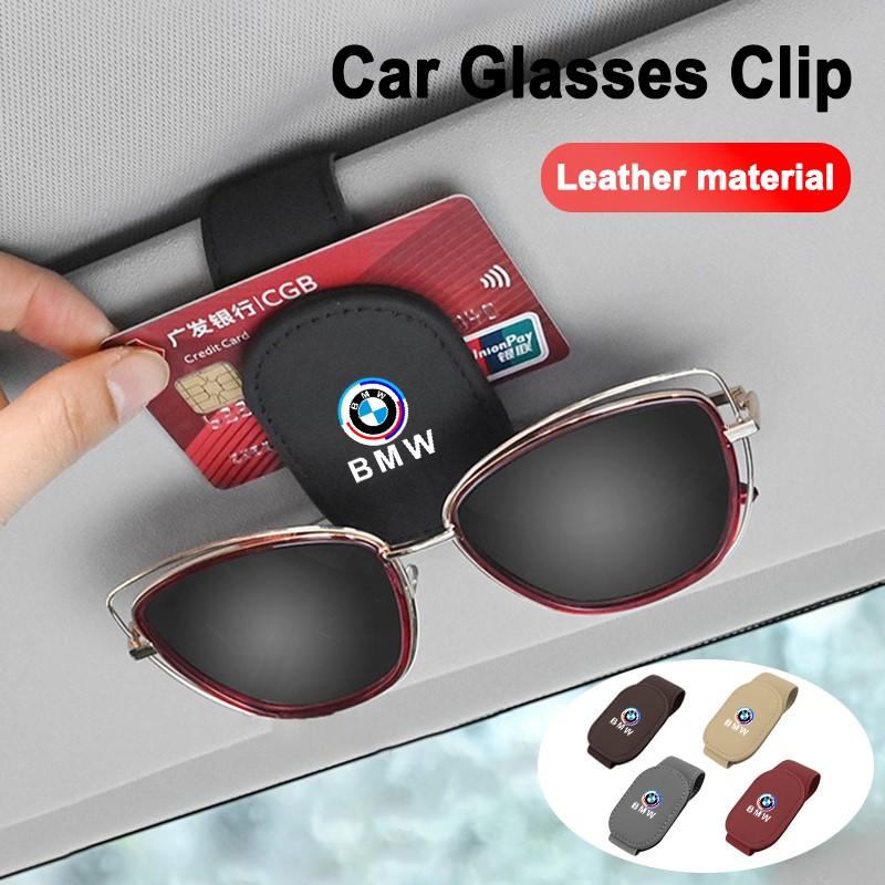 SHEJ3 Leather/Carbon Fibre Car Glasses Clip Sunglasses Bracket Cards Case For BMW 50th Anniversary 1 3 5 7 series E83 F16 E70 X1 X2 X3
