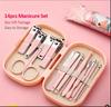 14 Piece Deluxe Manicure & Pedicure Set Pink And Blue Stainless Steel Nail Scissors, Clippers, Ear Digging Spoon for Men & Women