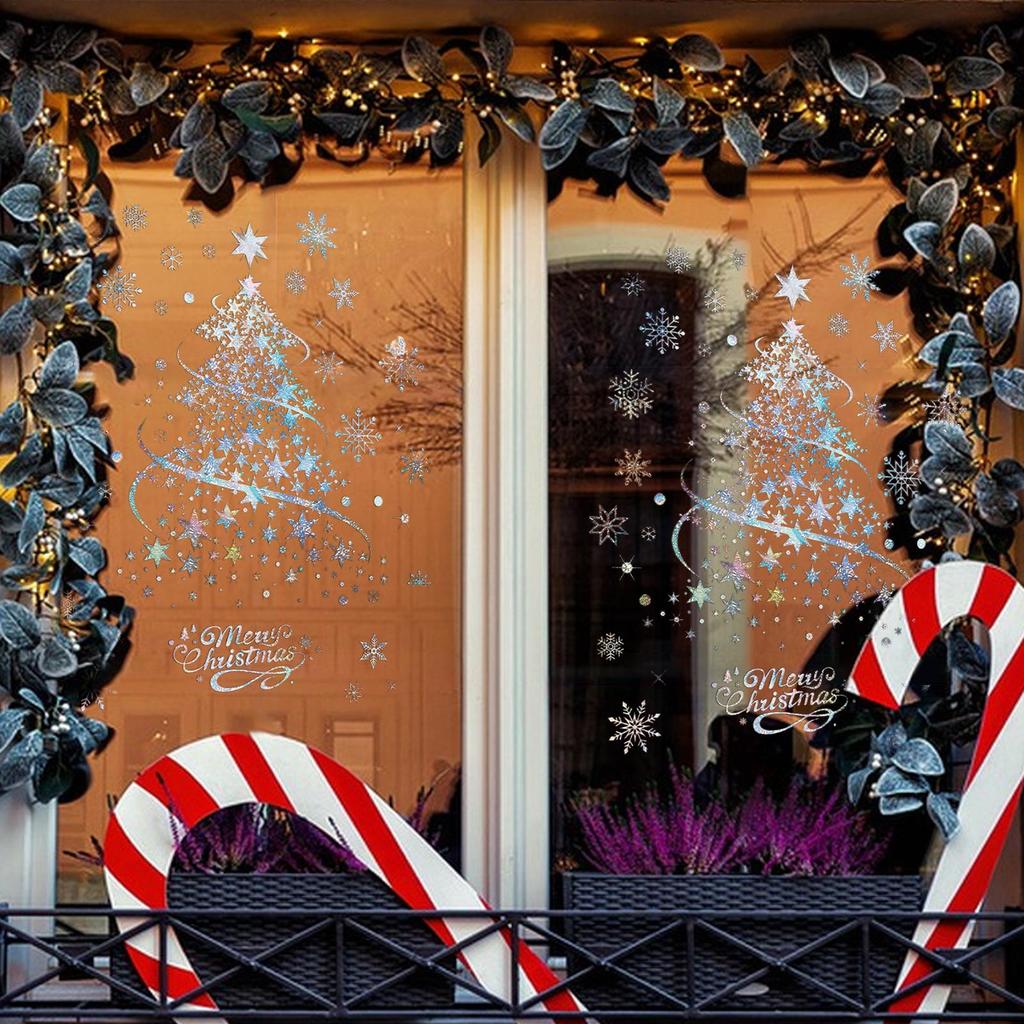 Christmas Window Decals 2 Sheets Reusable Static Clings Christmas Tree Seasonal Decor Home Party Stickers Holiday Decorations