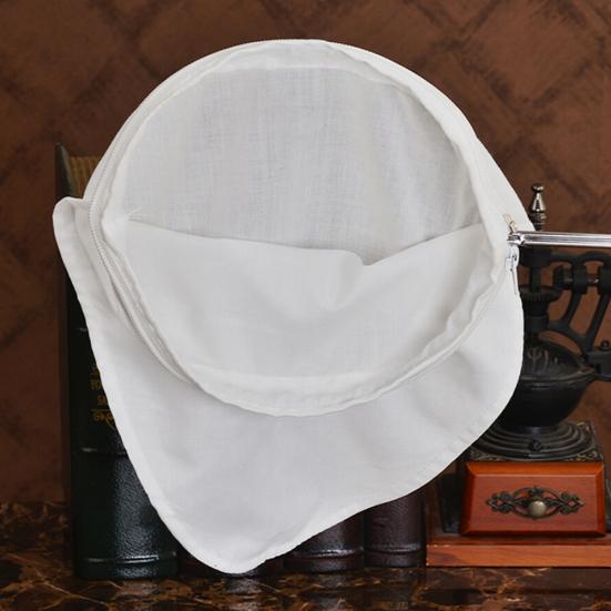 Reusable Stainless Steel Handle Cotton Cloth Strainer Coffee Tea Mesh Filter Bag